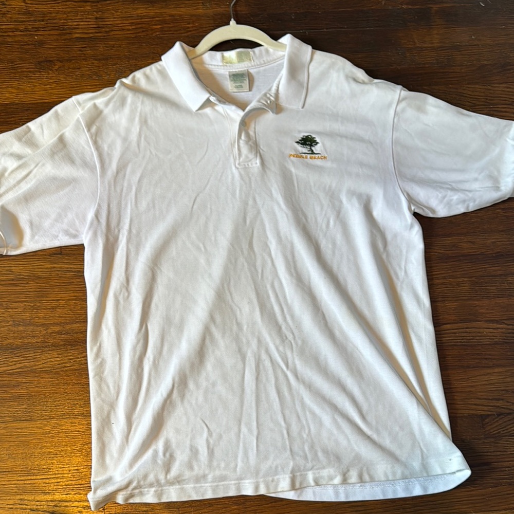 Pebble Beach White Polo Shirt with Embroidered Logo